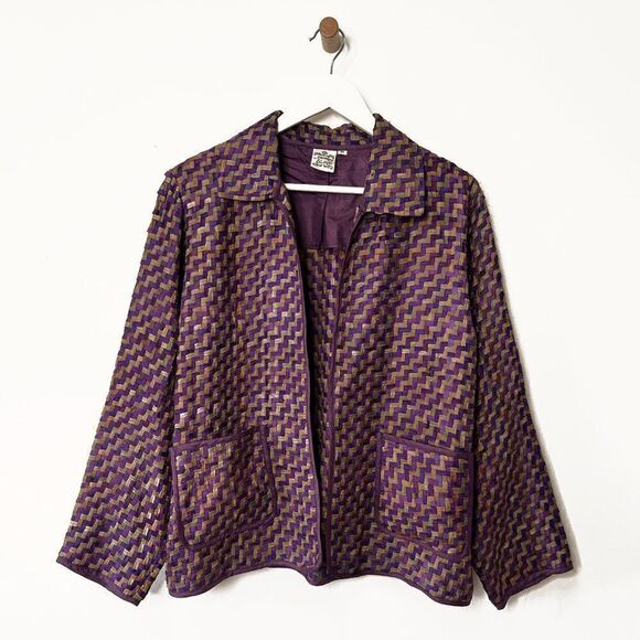 Parsley and Sage Purple 100% Silk Woven Open Front Blazer - Picture 2 of 7